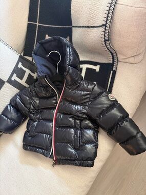 Moncler Black Shiny Quilted Kids Puffer Jacket with Hood